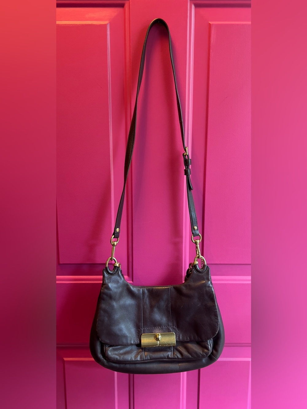 Coach Kristin Leather Flap Shoulder Bag in Deep Plum / Chocolate Burgundy - Picture 3 of 16